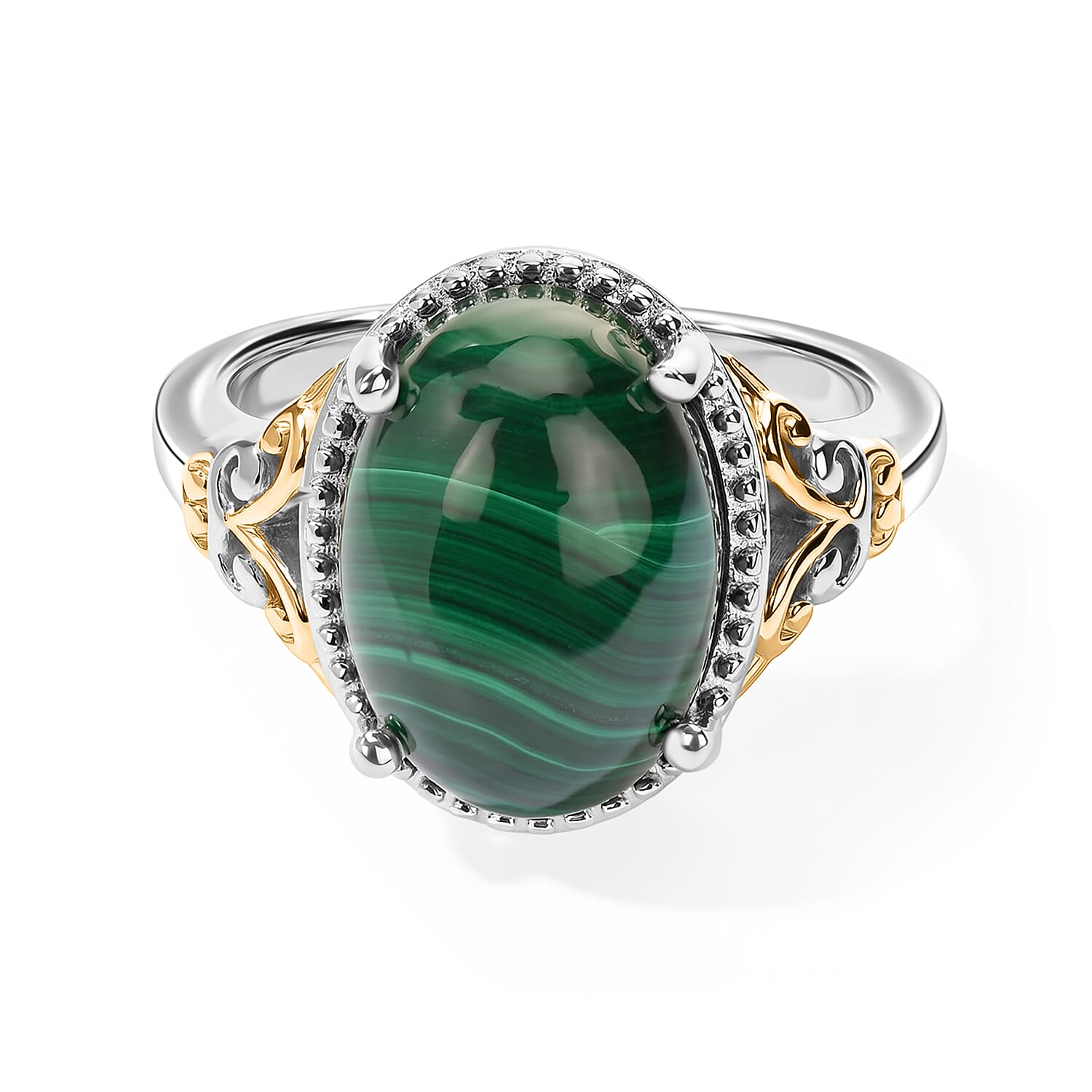 EverTrue African Malachite Solitaire Ring in 18K YG Plated and Platinum Bond (Size 10.0) (Ships in 10-12 Days) 8.90 ctw