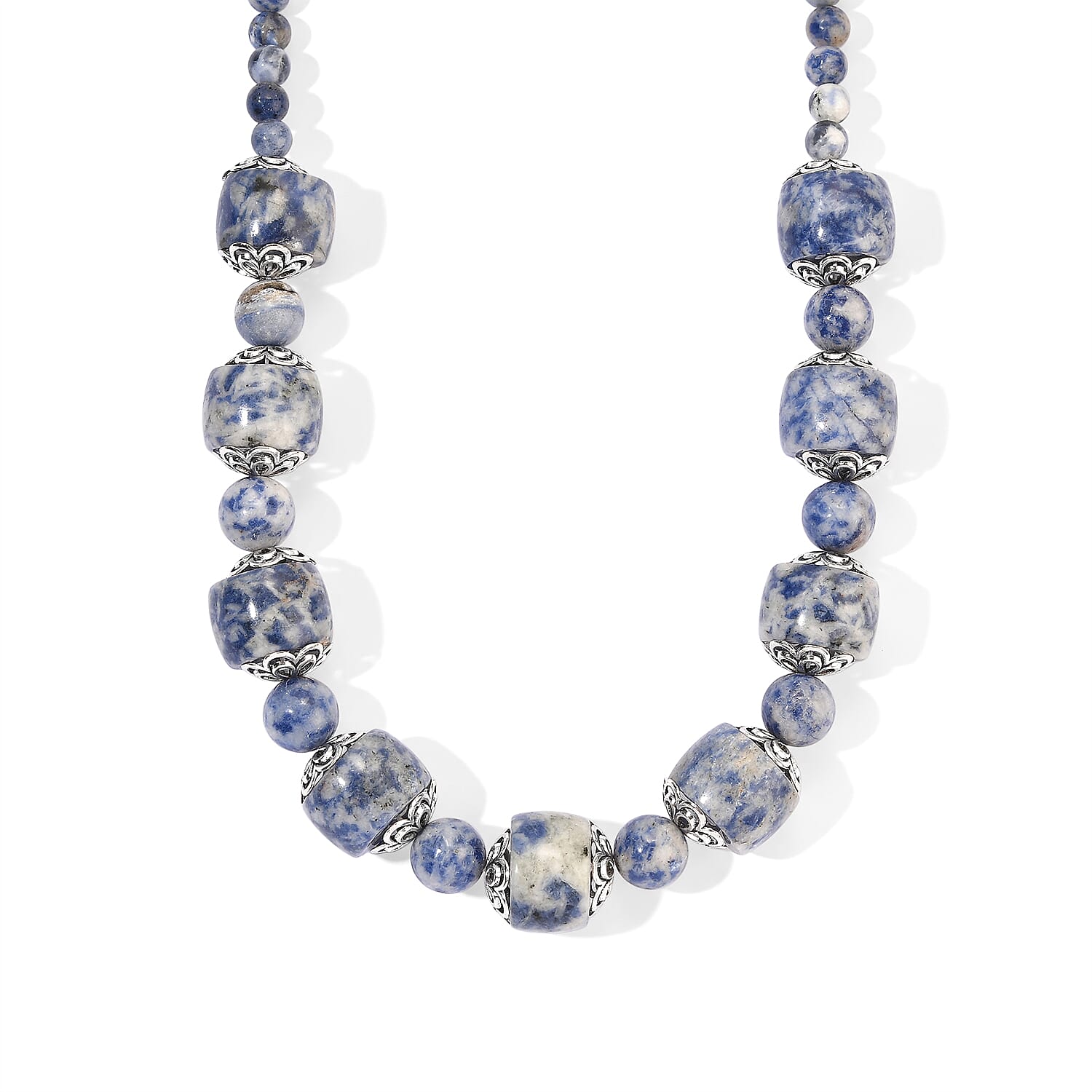 EverTrue Sodalite 395.00 ctw Beaded Necklace in Platinum Bond 20 Inches