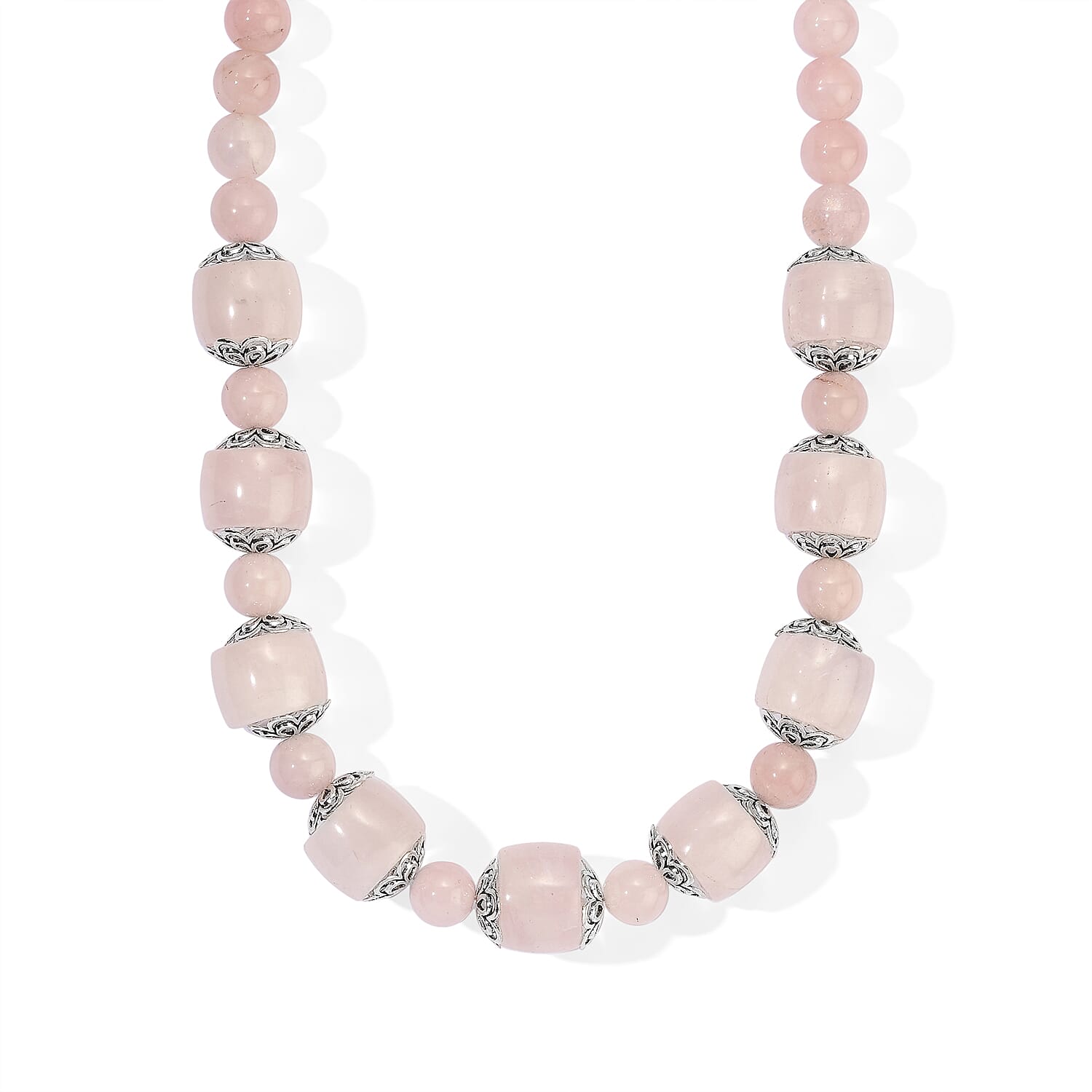 EverTrue Rose Quartz 525.00 ctw Beaded Necklace in Platinum Bond 20 Inches
