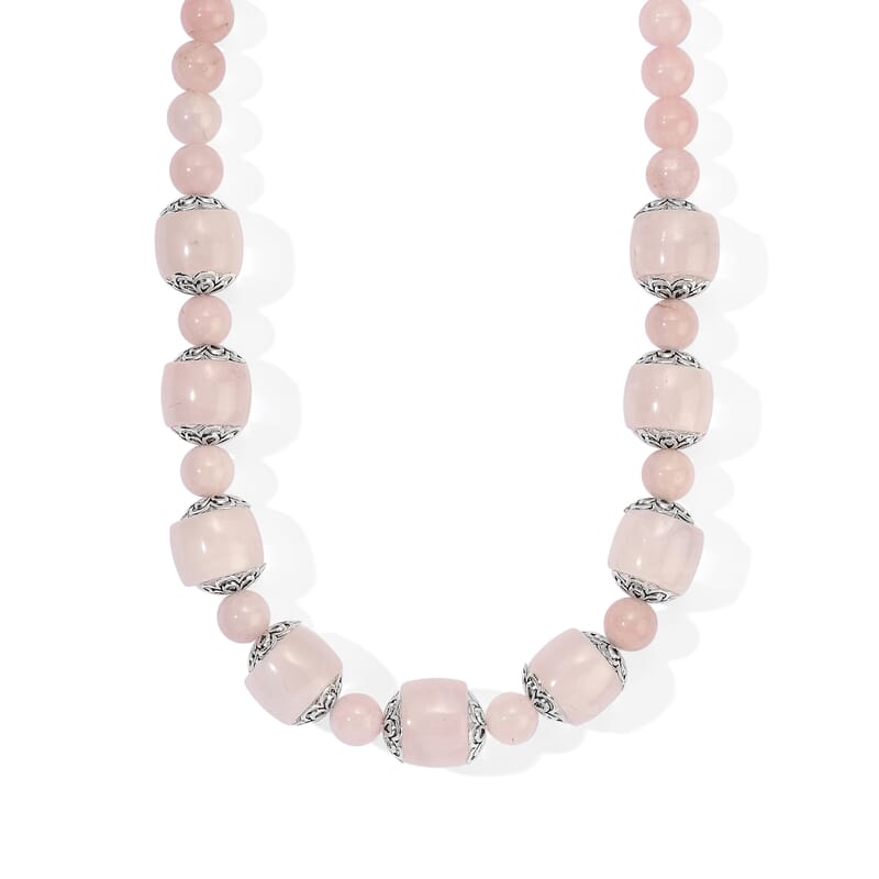 EverTrue Rose Quartz 525.00 ctw Beaded Necklace in Platinum Bond 20 Inches