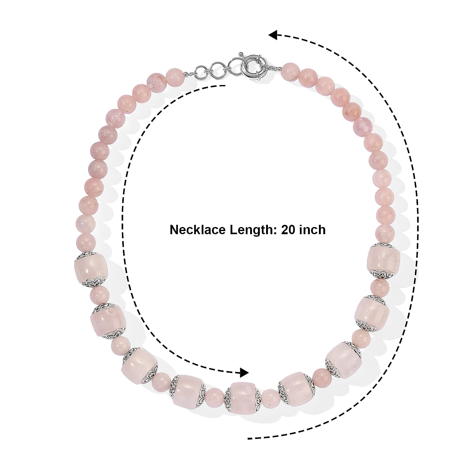 EverTrue Rose Quartz 525.00 ctw Beaded Necklace in Platinum Bond 20 Inches