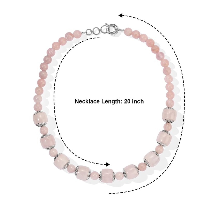 EverTrue Rose Quartz 525.00 ctw Beaded Necklace in Platinum Bond 20 Inches