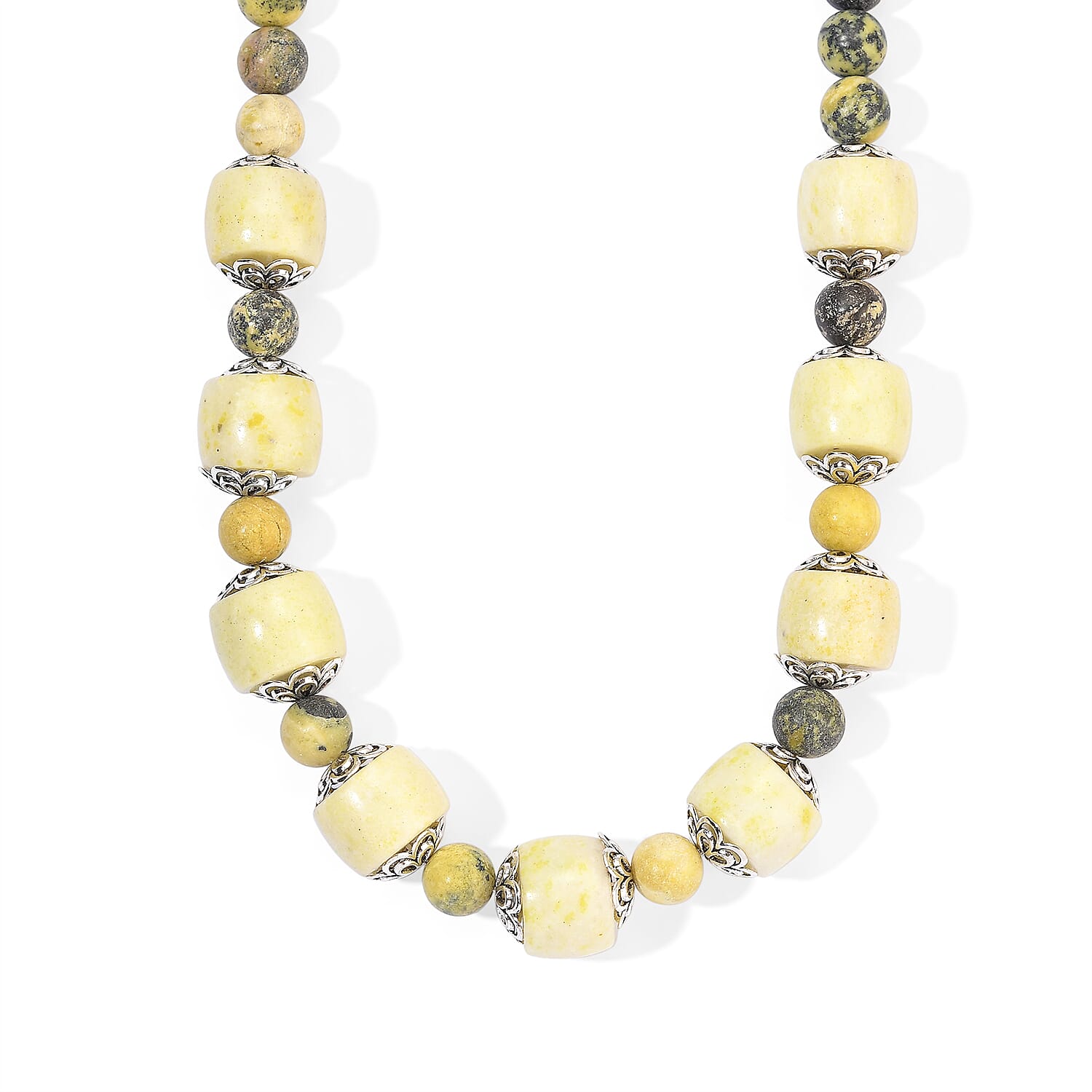 EverTrue Serpentine and Yellow Turquoise 510.00 ctw Beaded Necklace in Platinum Bond 20 Inches