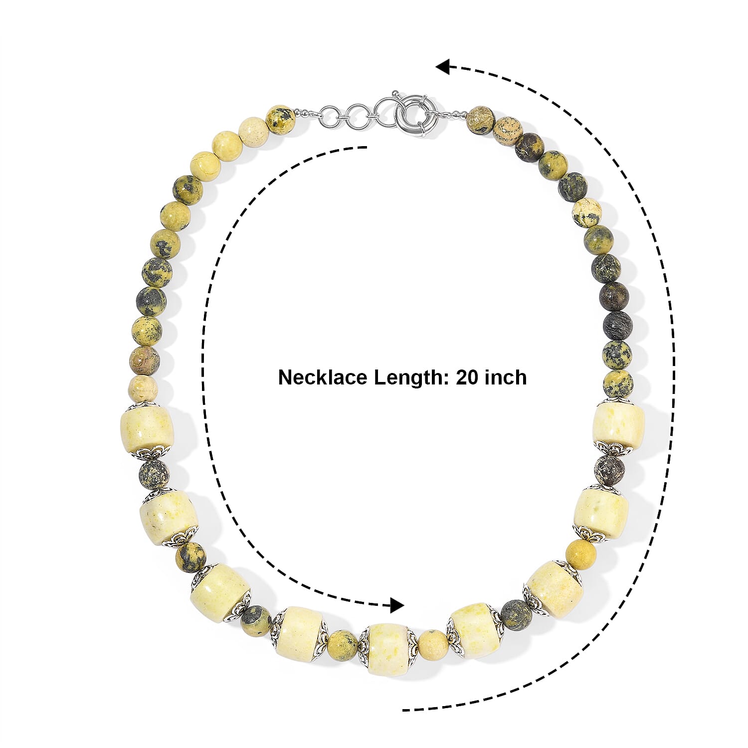 EverTrue Serpentine and Yellow Turquoise 510.00 ctw Beaded Necklace in Platinum Bond 20 Inches