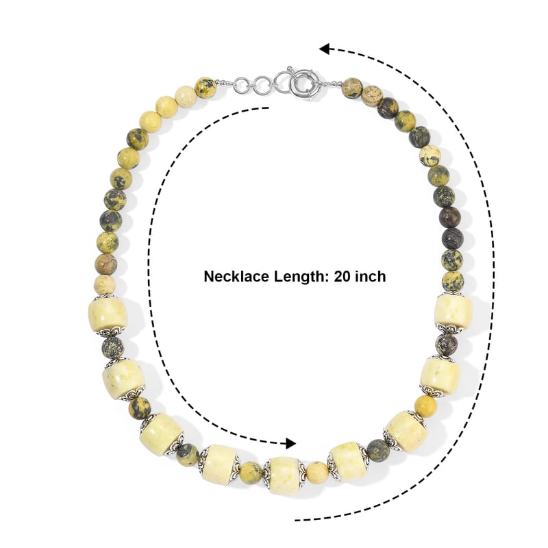 EverTrue Serpentine and Yellow Turquoise 510.00 ctw Beaded Necklace in Platinum Bond 20 Inches