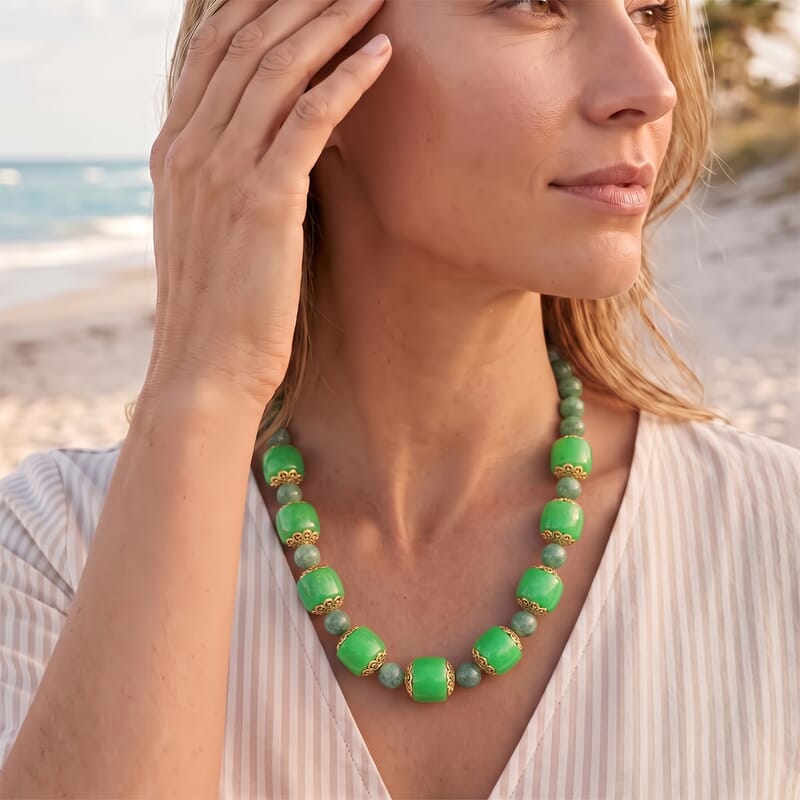 EverTrue Green Aventurine 485.00 ctw Beaded Necklace in 18K YG Plated 20 Inches
