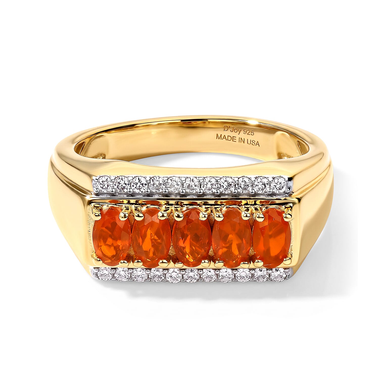 D'Joy AAA Crimson Fire Opal and Moissanite 1.00 ctw Men's Ring in 18K Vermeil Yellow Gold Over Sterling Silver (Size 9.0)