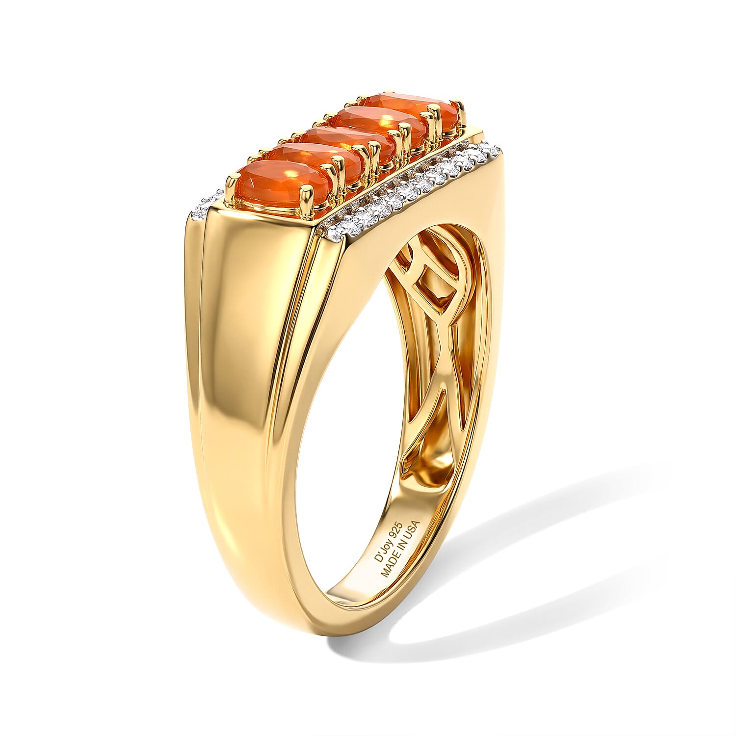 D'Joy AAA Crimson Fire Opal and Moissanite 1.00 ctw Men's Ring in 18K Vermeil Yellow Gold Over Sterling Silver (Size 9.0)