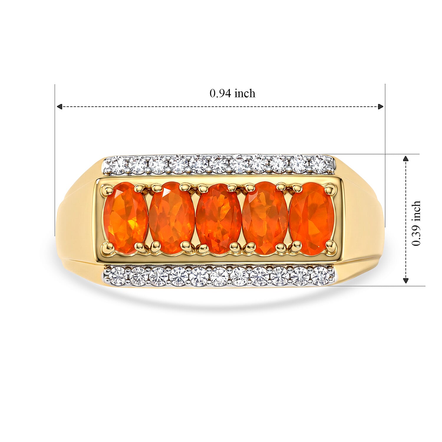 D'Joy AAA Crimson Fire Opal and Moissanite 1.00 ctw Men's Ring in 18K Vermeil Yellow Gold Over Sterling Silver (Size 9.0)