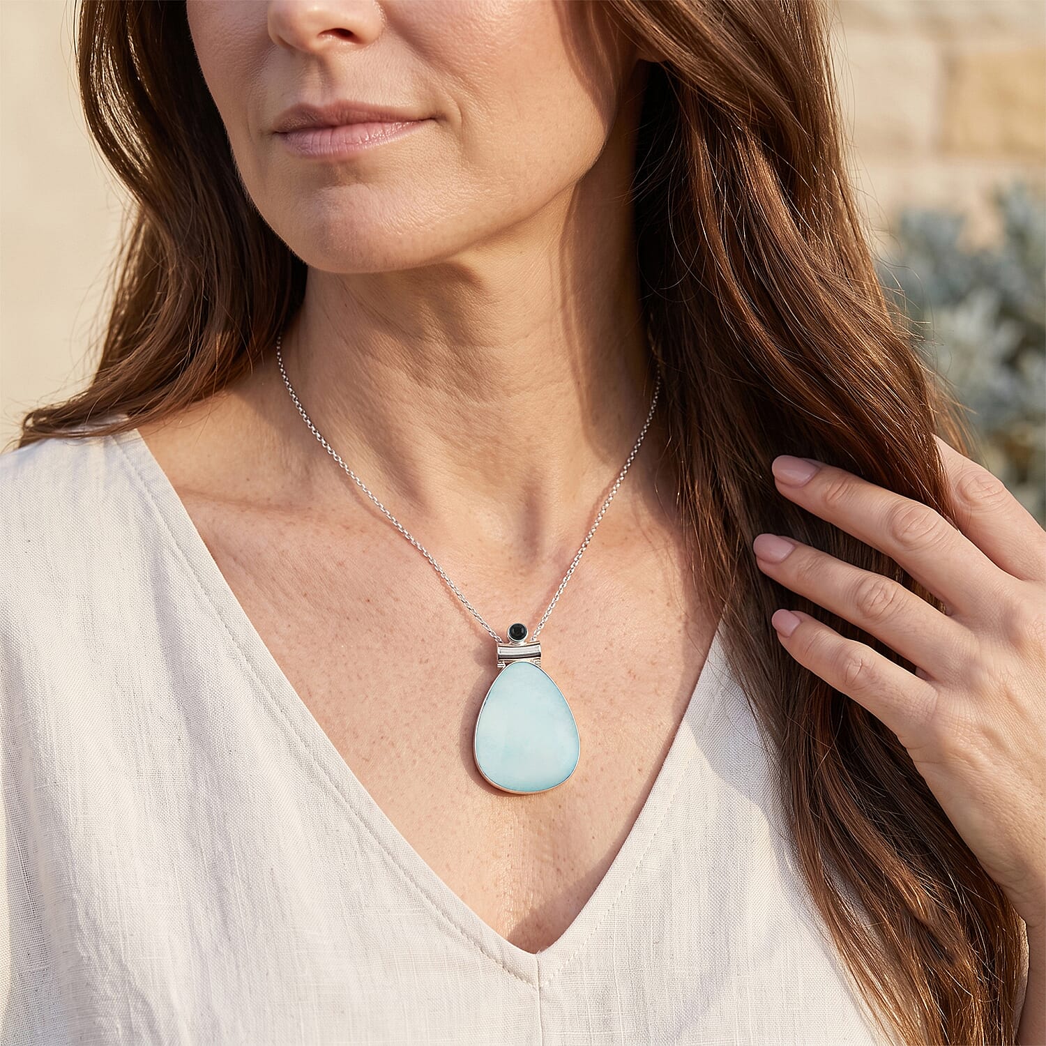 Aquamarine and Multi Gemstone 60.00 ctw Drop Tube Pendant Without in Stainless Steel (Center Stone Varies)