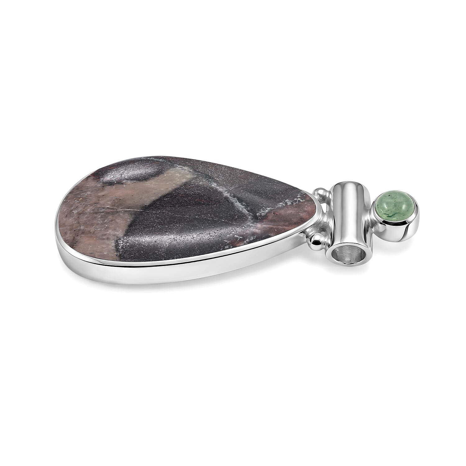 Picture Jasper and Multi Gemstone 60.00 ctw Drop Tube Pendant Without in Stainless Steel (Center Stone Varies)