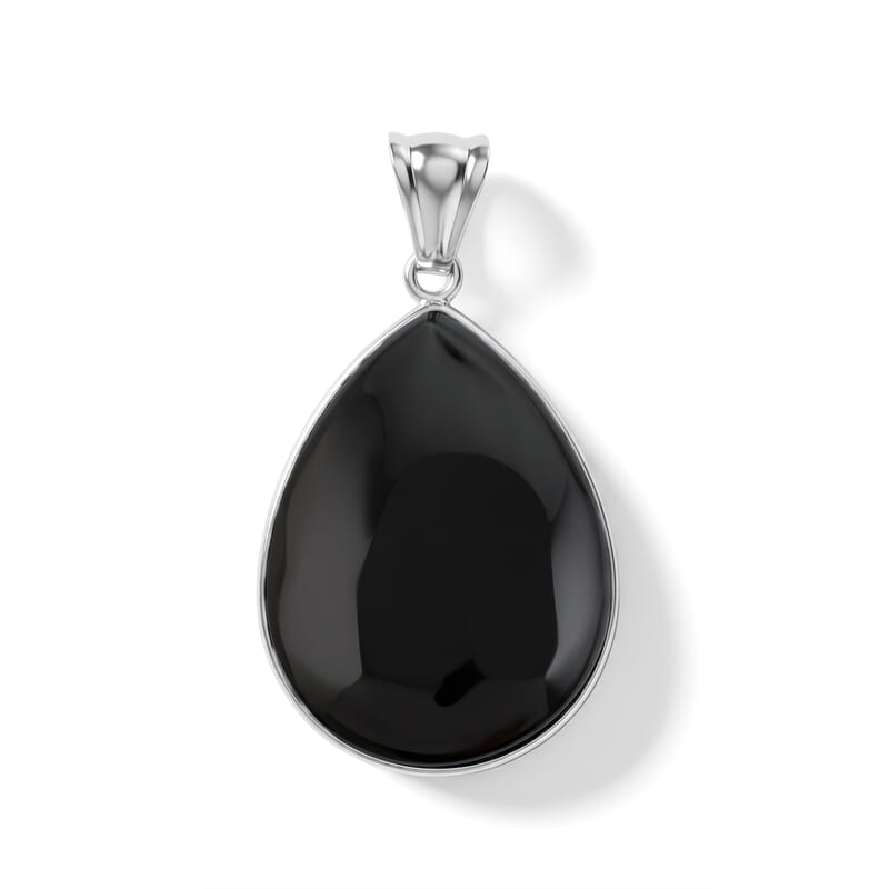 Black Feldspar 60.00 ctw Drop Pendant Without in Stainless Steel