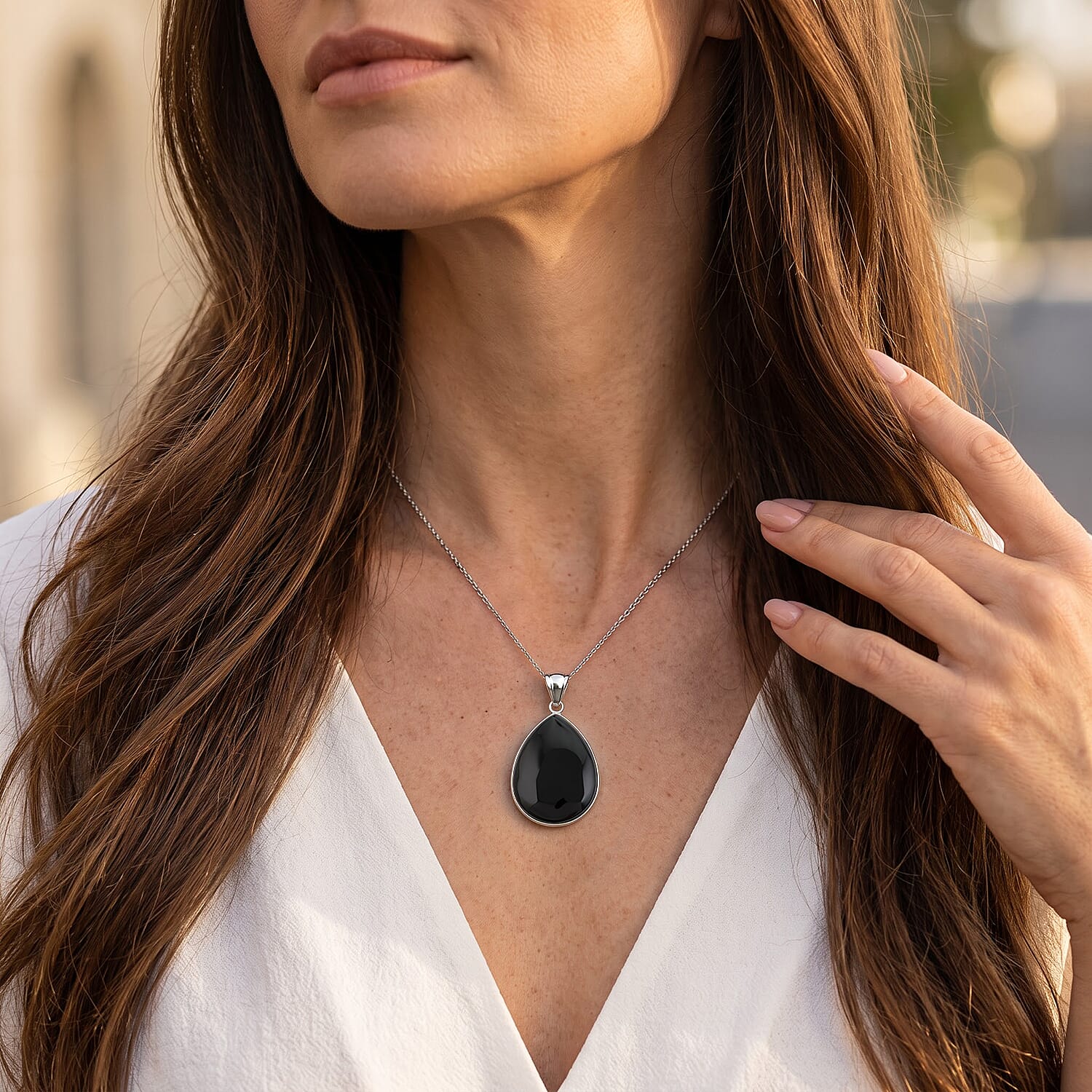 Black Feldspar 60.00 ctw Drop Pendant Without in Stainless Steel