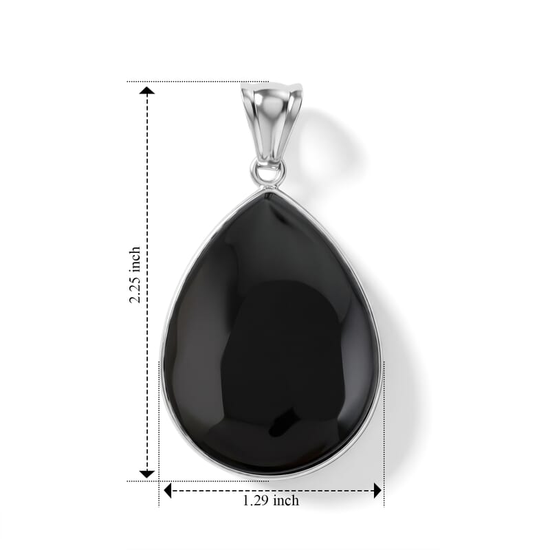 Black Feldspar 60.00 ctw Drop Pendant Without in Stainless Steel