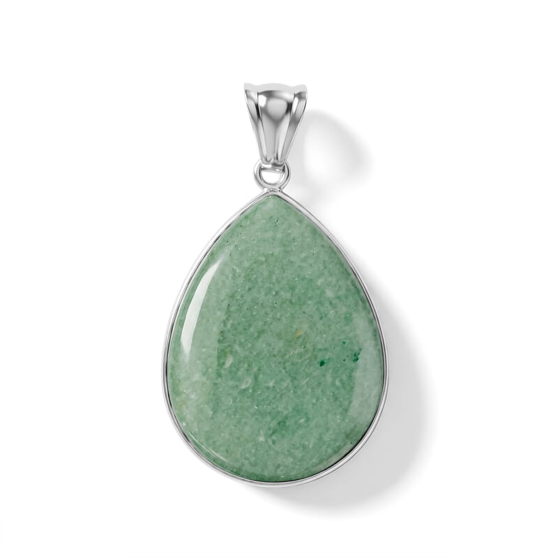 Green Aventurine 55.00 ctw Drop Pendant Without in Stainless Steel