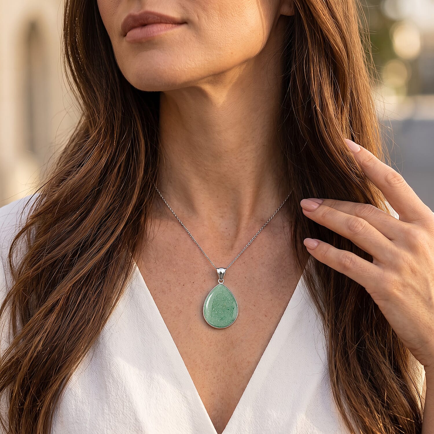 Green Aventurine 55.00 ctw Drop Pendant Without in Stainless Steel