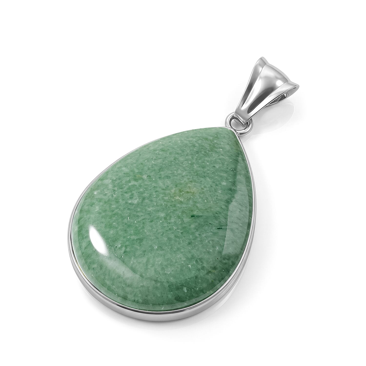 Green Aventurine 55.00 ctw Drop Pendant Without in Stainless Steel