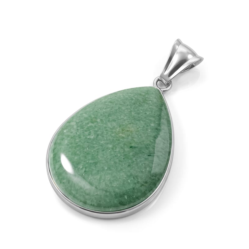 Green Aventurine 55.00 ctw Drop Pendant Without in Stainless Steel