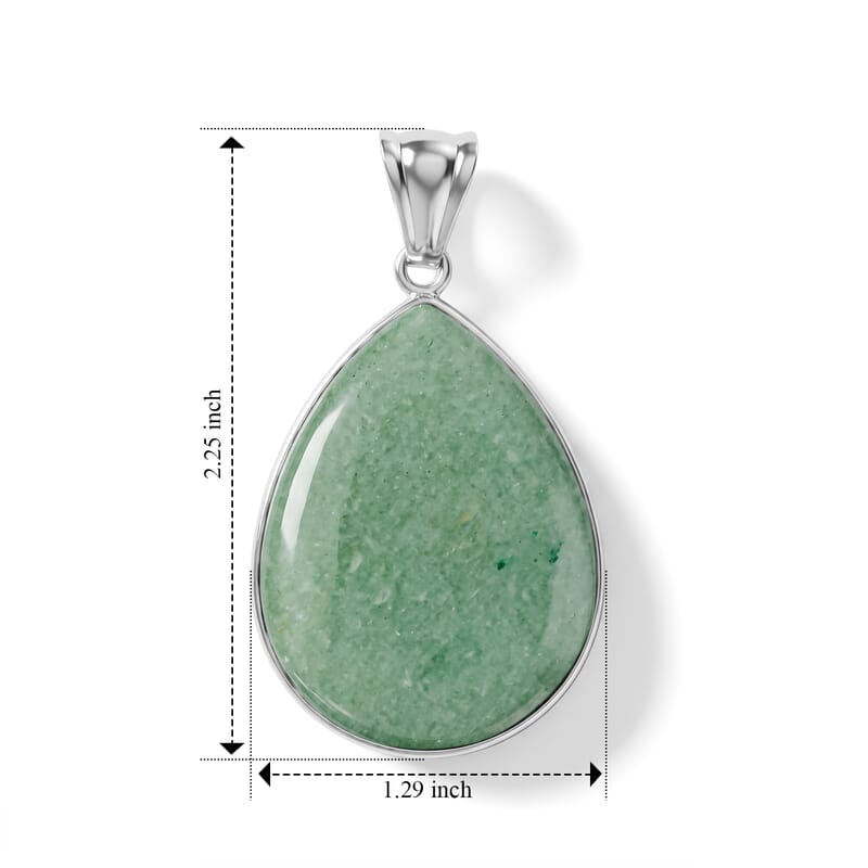 Green Aventurine 55.00 ctw Drop Pendant Without in Stainless Steel