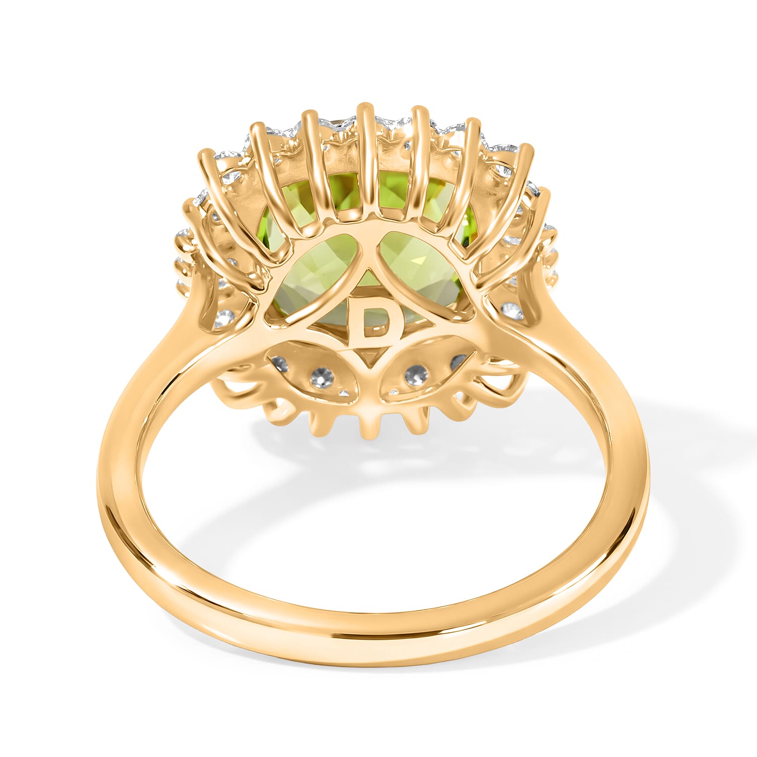 Certified and Appraised D'Joy Premium Hebei Peridot and Moissanite 4.35 ctw Ring in 18K Vermeil Yellow Gold Over Sterling Silver (Size 8.0)