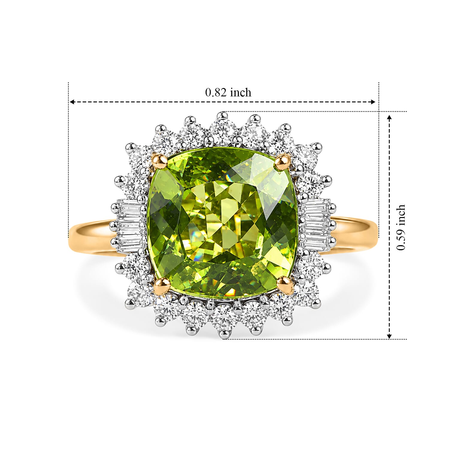 Certified and Appraised D'Joy Premium Hebei Peridot and Moissanite 4.35 ctw Ring in 18K Vermeil Yellow Gold Over Sterling Silver (Size 8.0)