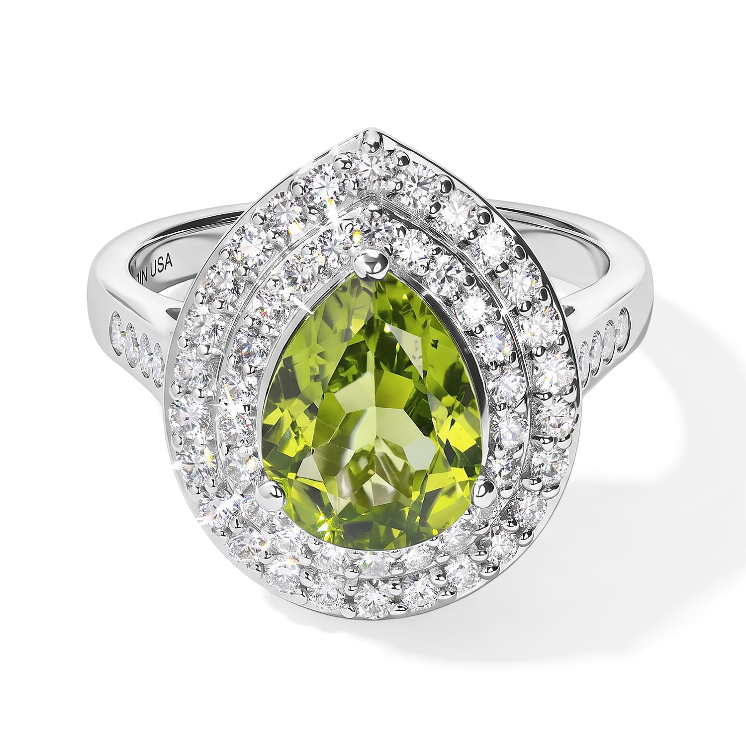 Certified and Appraised D'Joy Premium Hebei Peridot and Moissanite 2.90 ctw Ring in Rhodium Over Sterling Silver (Size 7.0)