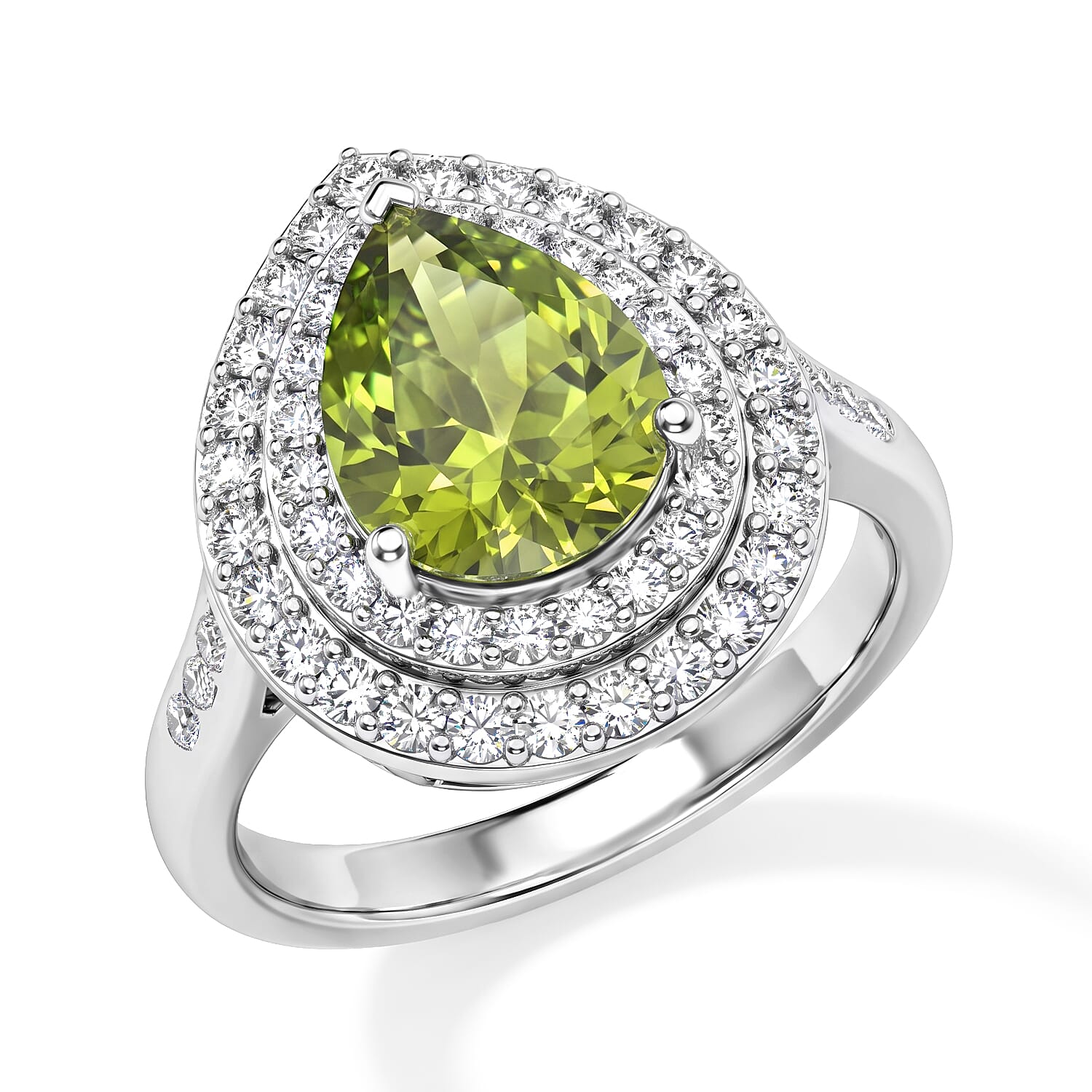 Certified and Appraised D'Joy Premium Hebei Peridot and Moissanite 2.90 ctw Ring in Rhodium Over Sterling Silver (Size 7.0)