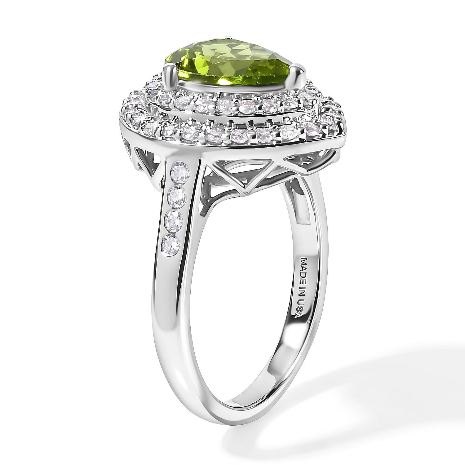 Certified and Appraised D'Joy Premium Hebei Peridot and Moissanite 2.90 ctw Ring in Rhodium Over Sterling Silver (Size 7.0)
