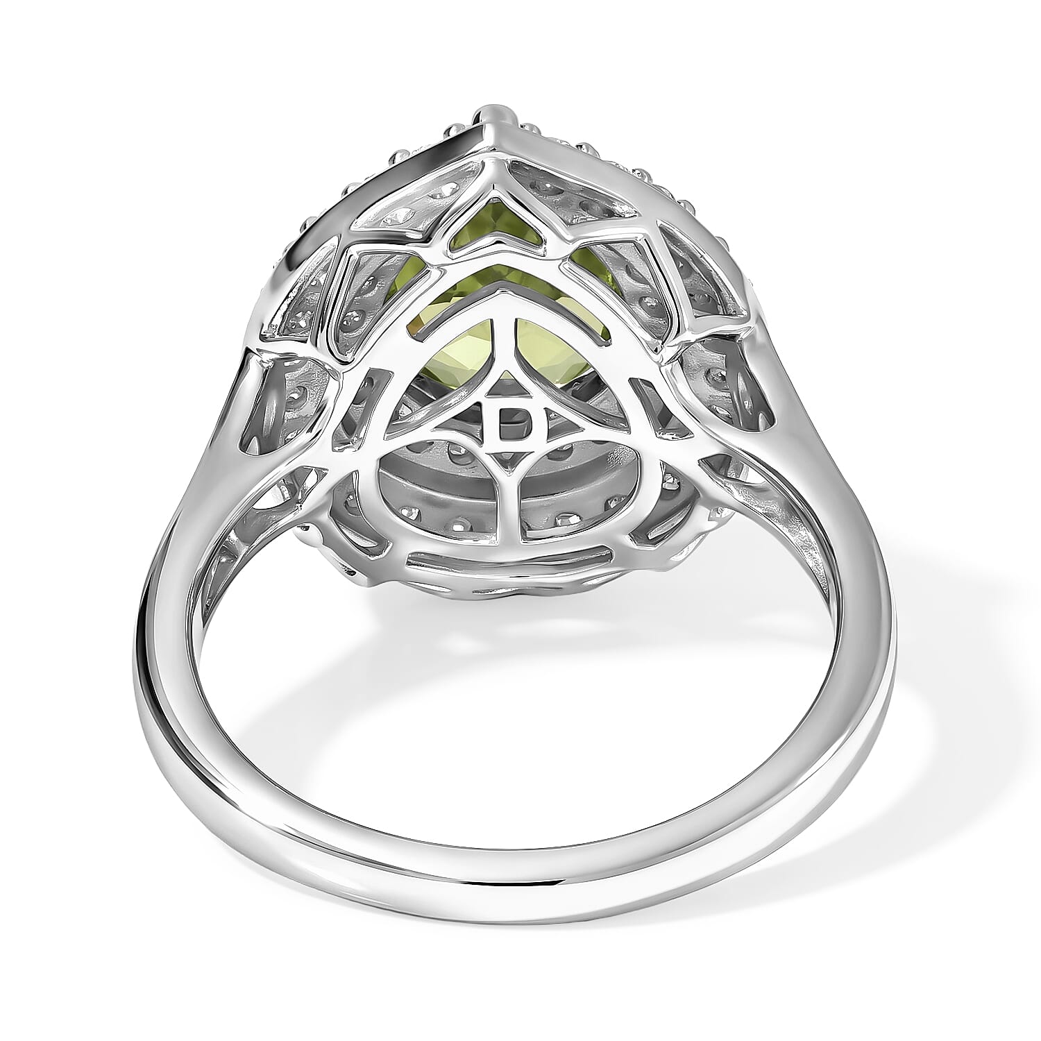 Certified and Appraised D'Joy Premium Hebei Peridot and Moissanite 2.90 ctw Ring in Rhodium Over Sterling Silver (Size 7.0)