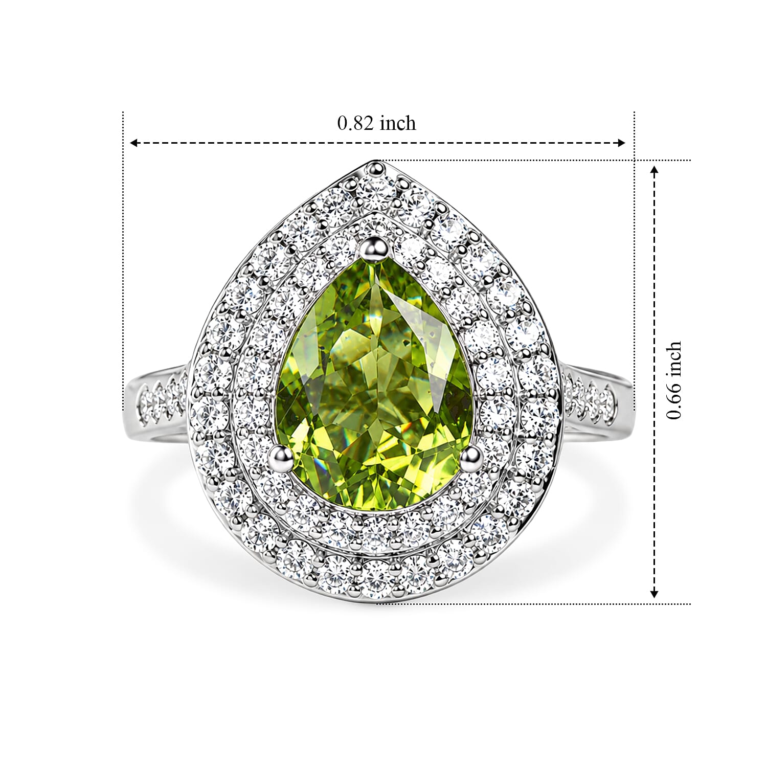 Certified and Appraised D'Joy Premium Hebei Peridot and Moissanite 2.90 ctw Ring in Rhodium Over Sterling Silver (Size 7.0)