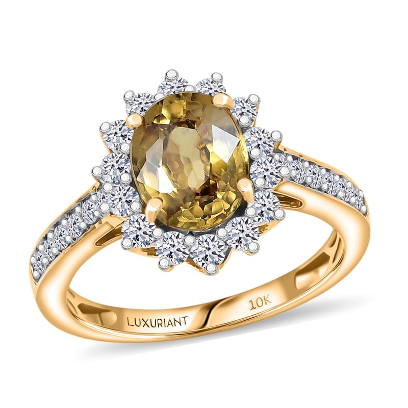 Certified and Appraised AAA Golden Zircon and Luxuriant Lab Grown Diamond G-H SI 3.50 ctw Ring in 10K Yellow Gold (Size 6.0)