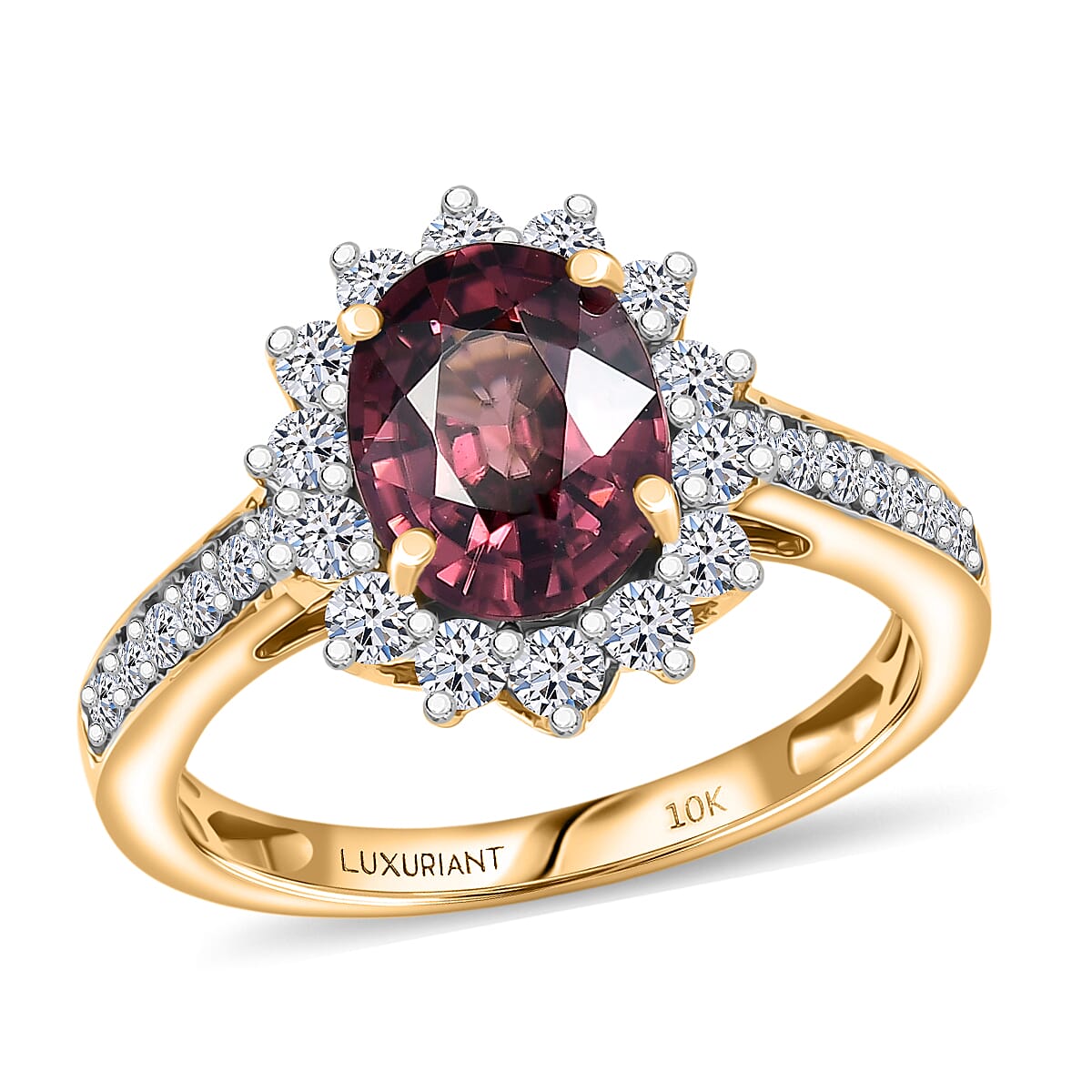 Certified and Appraised AAA Raspberry Zircon and Luxuriant Lab Grown Diamond G-H SI 3.50 ctw Ring in 10K Yellow Gold (Size 7.0)