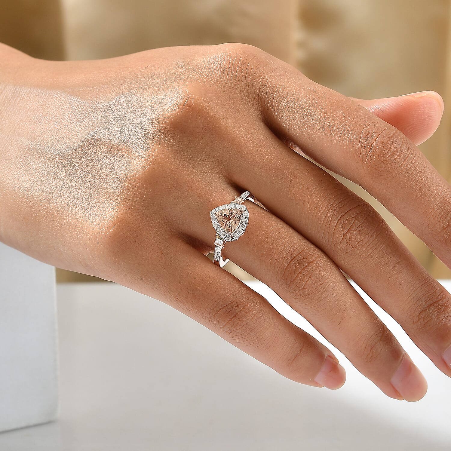 Certified & Appraised D'Joy Premium Marropino Morganite and Moissanite 1.50 ctw Ring in 18K Vermeil Rose Gold Over Sterling Silver (Size 6.0)