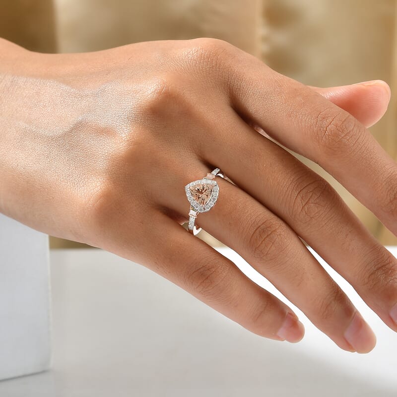 Certified & Appraised D'Joy Premium Marropino Morganite and Moissanite 1.50 ctw Ring in 18K Vermeil Rose Gold Over Sterling Silver (Size 6.0)