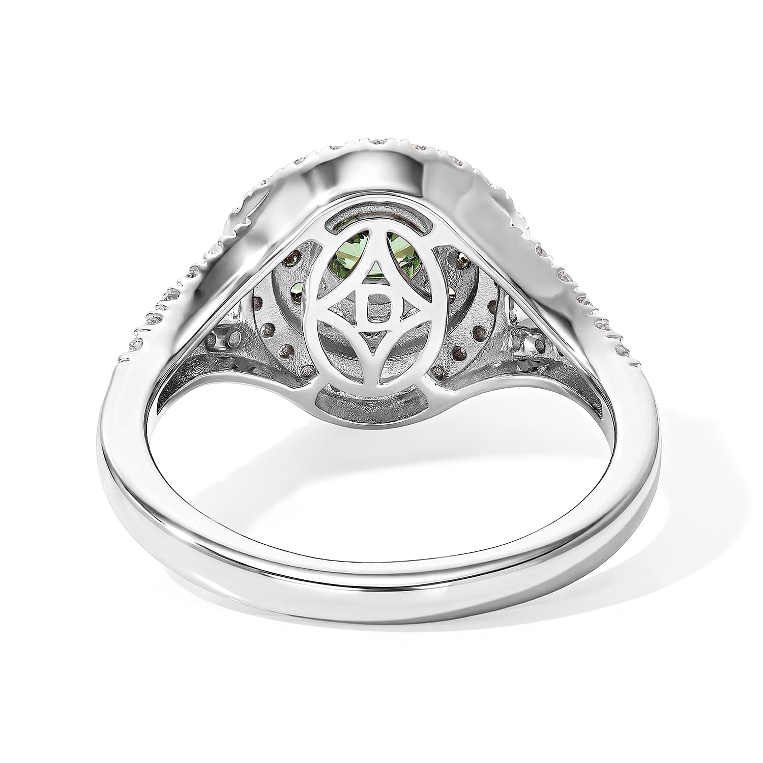 D'Joy Premium Tsavorite Garnet and Moissanite 1.00 ctw Floral Cluster Ring in Rhodium Over Sterling Silver (Size 6.0)
