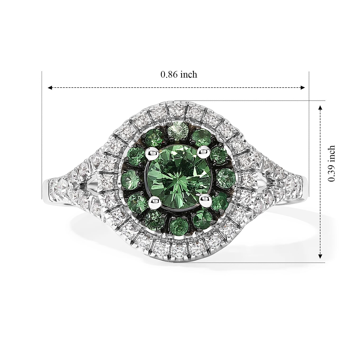 D'Joy Premium Tsavorite Garnet and Moissanite 1.00 ctw Floral Cluster Ring in Rhodium Over Sterling Silver (Size 6.0)
