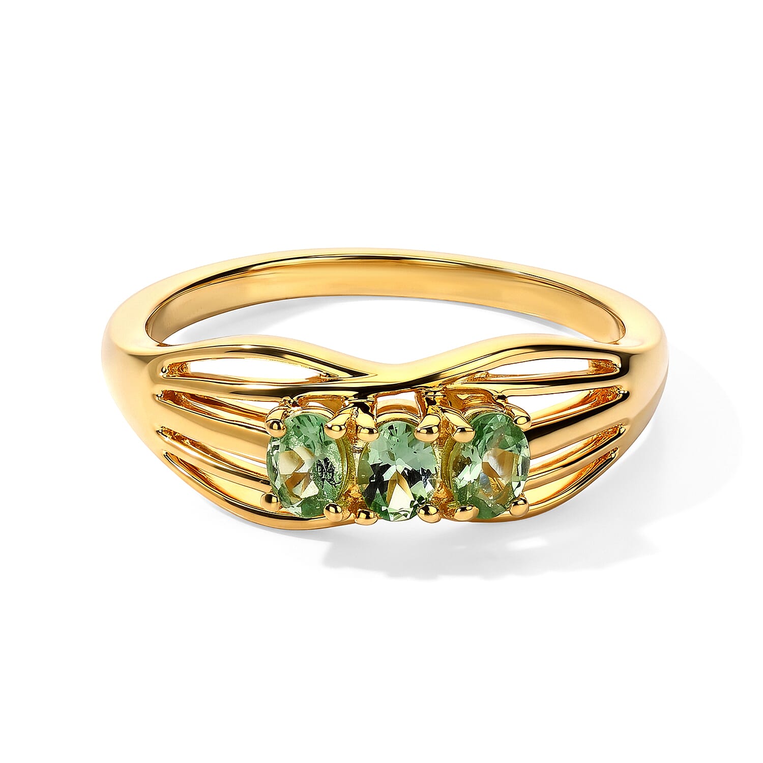 D'Joy Premium Tsavorite Garnet 0.65 ctw Garden Trilogy Ring in 18K YG Plated Sterling Silver (Size 5.0)