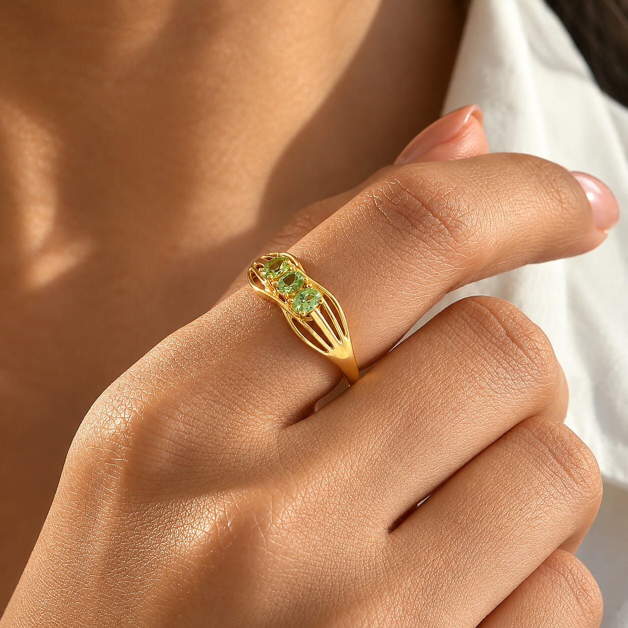 D'Joy Premium Tsavorite Garnet 0.65 ctw Garden Trilogy Ring in 18K YG Plated Sterling Silver (Size 5.0)