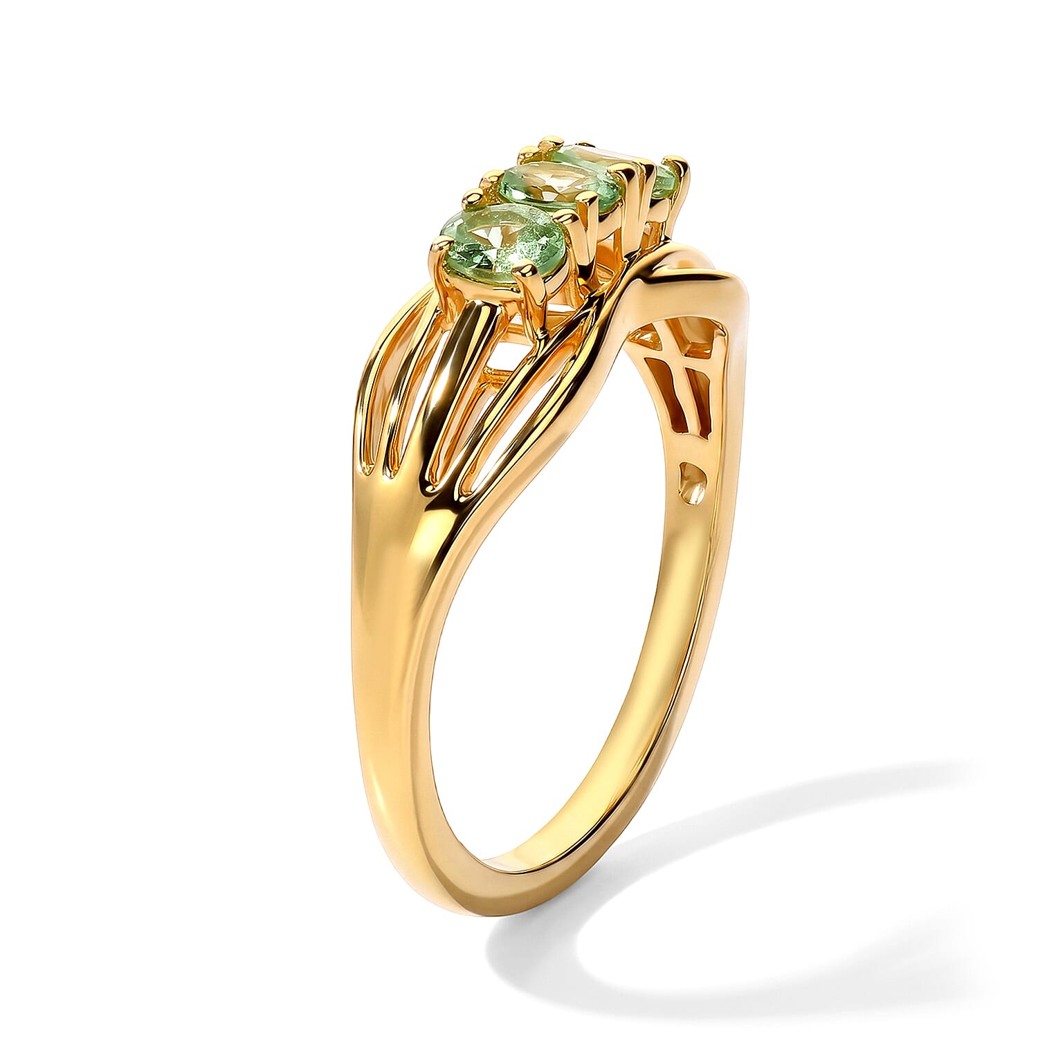 D'Joy Premium Tsavorite Garnet 0.65 ctw Garden Trilogy Ring in 18K YG Plated Sterling Silver (Size 5.0)