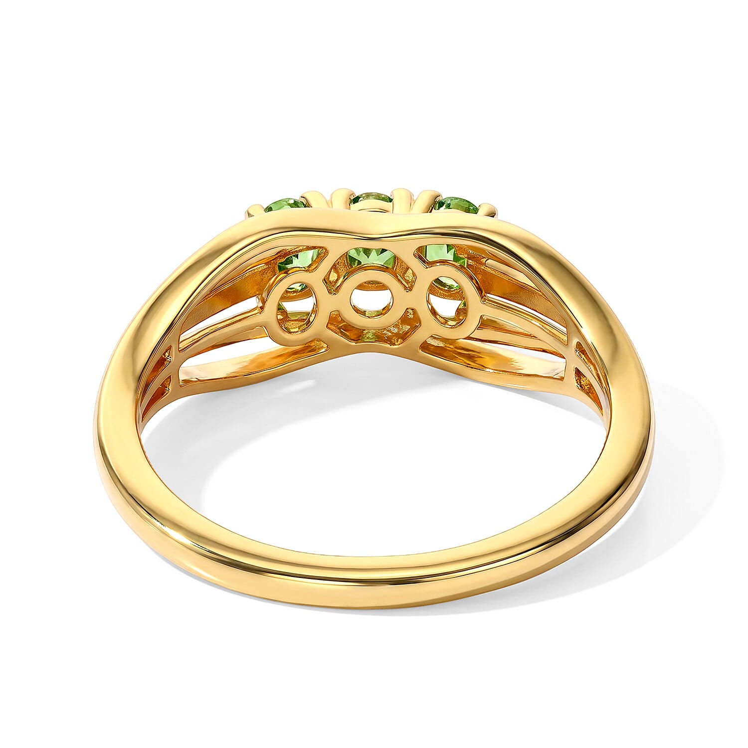 D'Joy Premium Tsavorite Garnet 0.65 ctw Garden Trilogy Ring in 18K YG Plated Sterling Silver (Size 5.0)