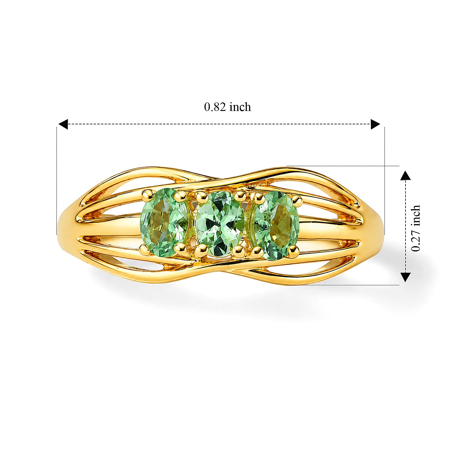 D'Joy Premium Tsavorite Garnet 0.65 ctw Garden Trilogy Ring in 18K YG Plated Sterling Silver (Size 5.0)