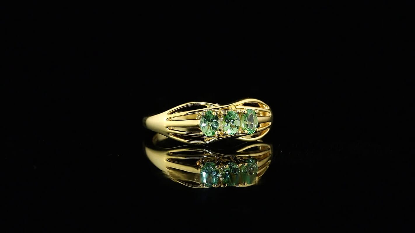 D''joy Tsavorite Garnet 3 Stone Ring in 18K YG Plated Sterling Silver 0.60 ctw (Size 10.0) 0.60 ctw
