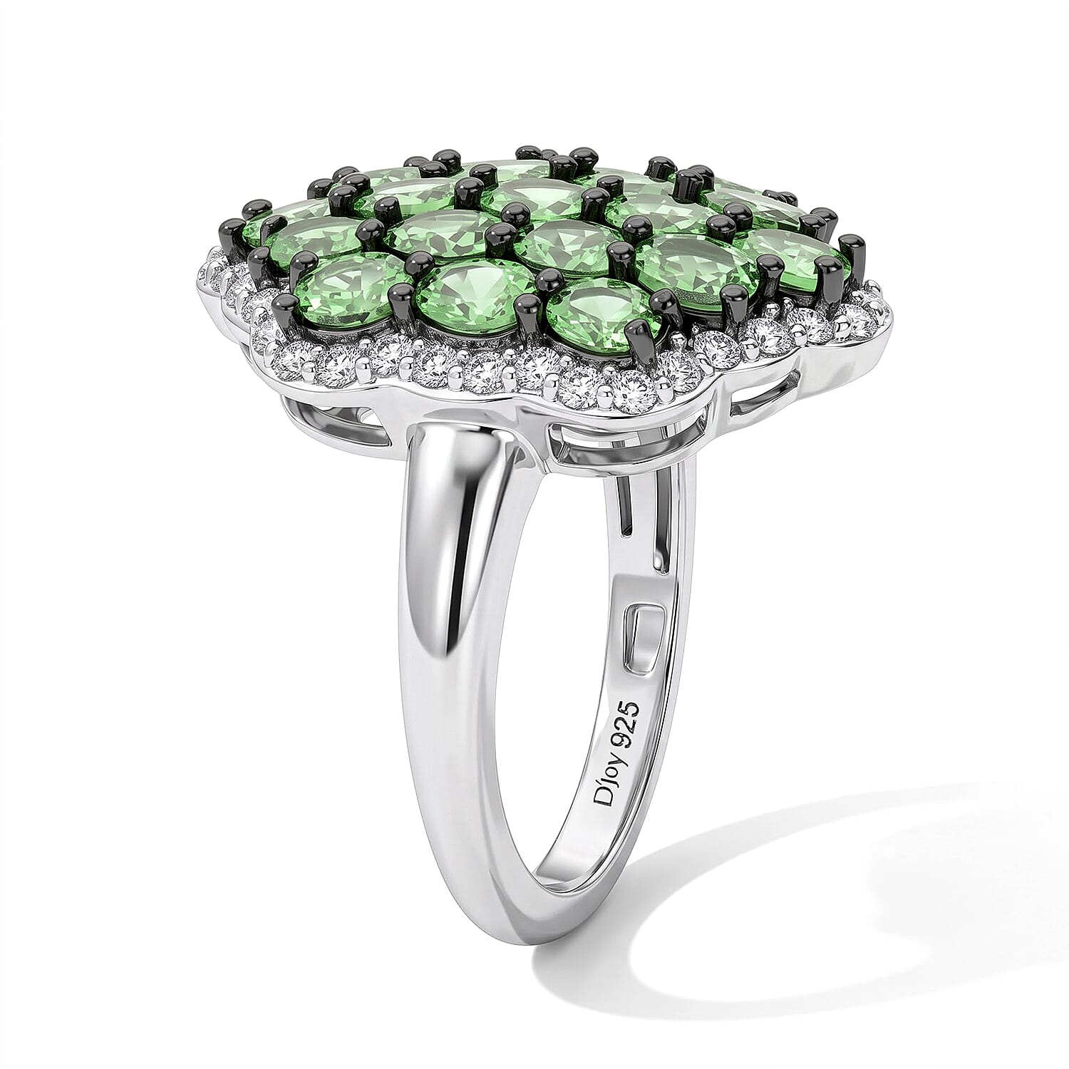 D'Joy Premium Tsavorite Garnet and Moissanite 4.90 ctw Bloom Cluster Ring in Rhodium Over Sterling Silver (Size 6.0)