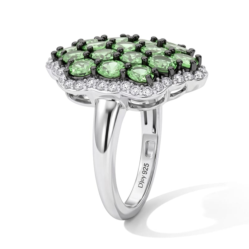 D'Joy Premium Tsavorite Garnet and Moissanite 4.90 ctw Bloom Cluster Ring in Rhodium Over Sterling Silver (Size 6.0)