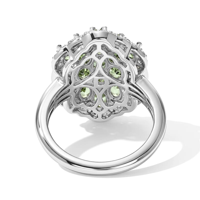 D'Joy Premium Tsavorite Garnet and Moissanite 4.90 ctw Bloom Cluster Ring in Rhodium Over Sterling Silver (Size 6.0)