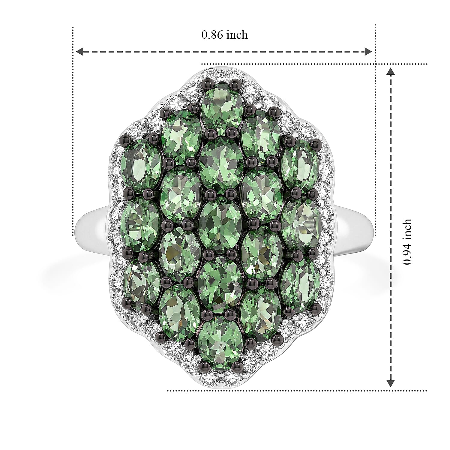 D'Joy Premium Tsavorite Garnet and Moissanite 4.90 ctw Bloom Cluster Ring in Rhodium Over Sterling Silver (Size 6.0)