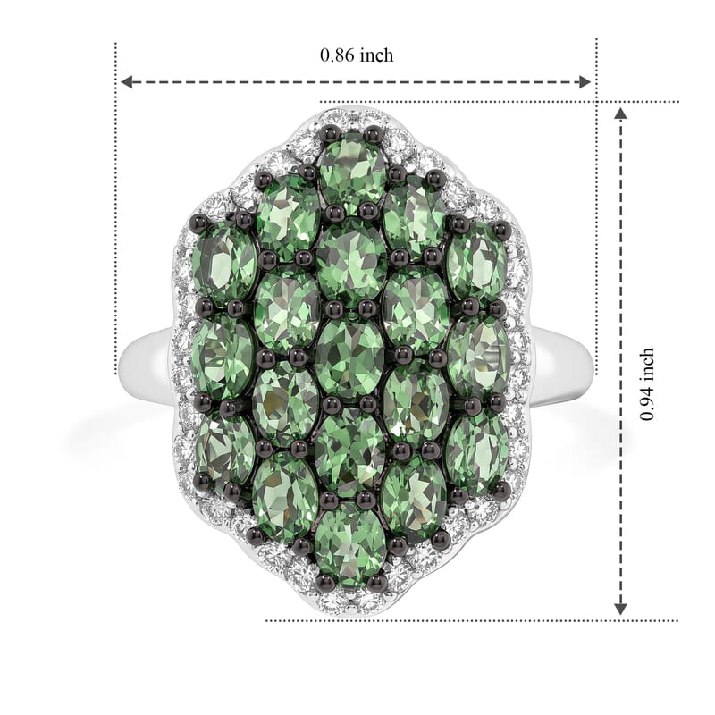 D'Joy Premium Tsavorite Garnet and Moissanite 4.90 ctw Bloom Cluster Ring in Rhodium Over Sterling Silver (Size 6.0)