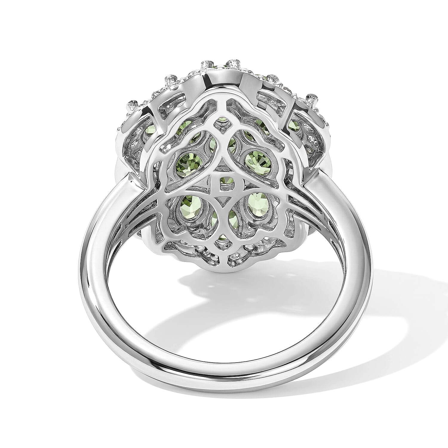 D'Joy Premium Tsavorite Garnet and Moissanite 4.90 ctw Bloom Cluster Ring in Rhodium Over Sterling Silver (Size 7.0)