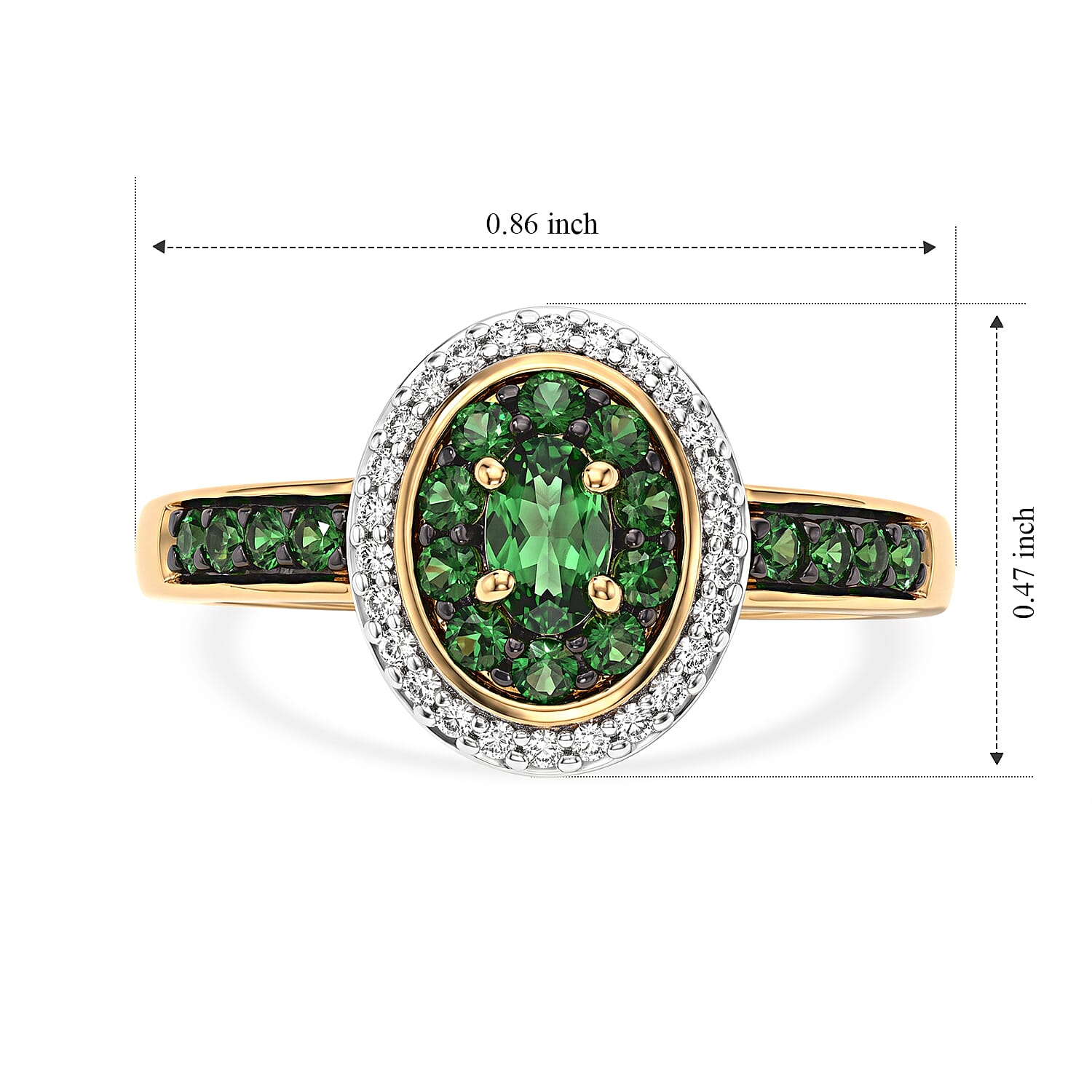 D'Joy Premium Tsavorite Garnet and Moissanite 0.80 ctw Meadow Bloom Ring in 18K Vermeil Yellow Gold Over Sterling Silver (Size 6.0)