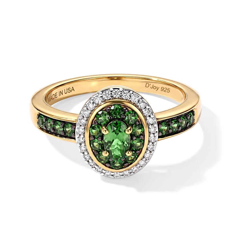 D'Joy Premium Tsavorite Garnet and Moissanite 0.80 ctw Meadow Bloom Ring in 18K Vermeil Yellow Gold Over Sterling Silver (Size 7.0)